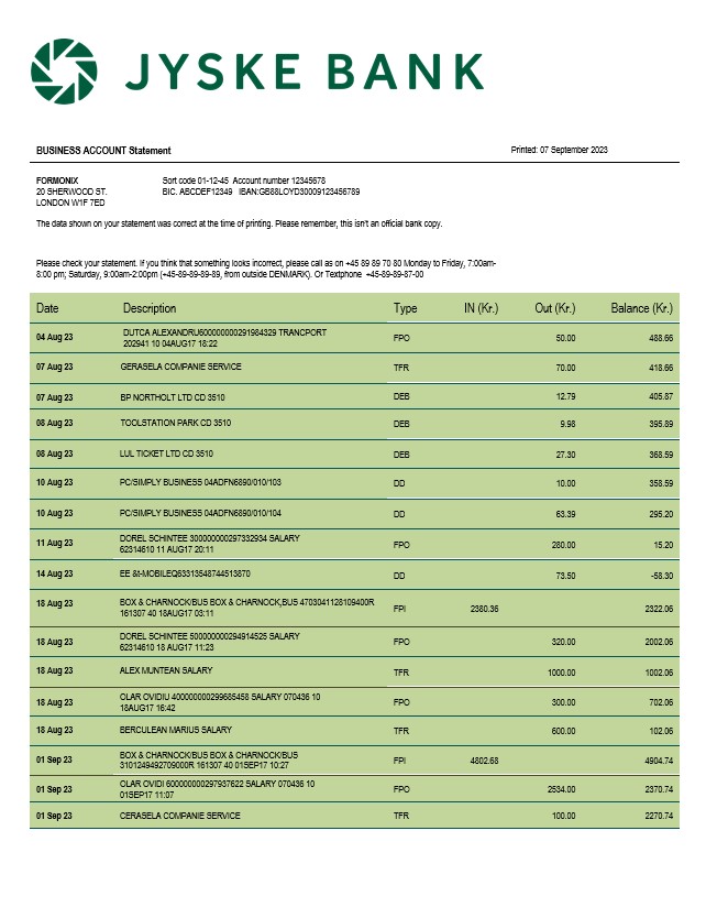 Modèle Word et PDF de déclaration commerciale de Jyske Bank